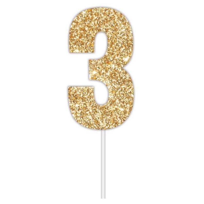 Cake Topper Budget Number 3 Glitter Gold