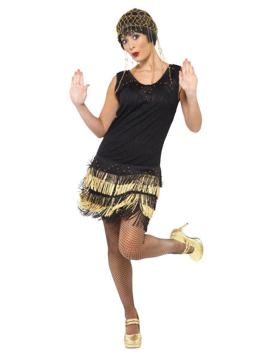 Costume Adult Womens Fringed Flapper Black & Gold