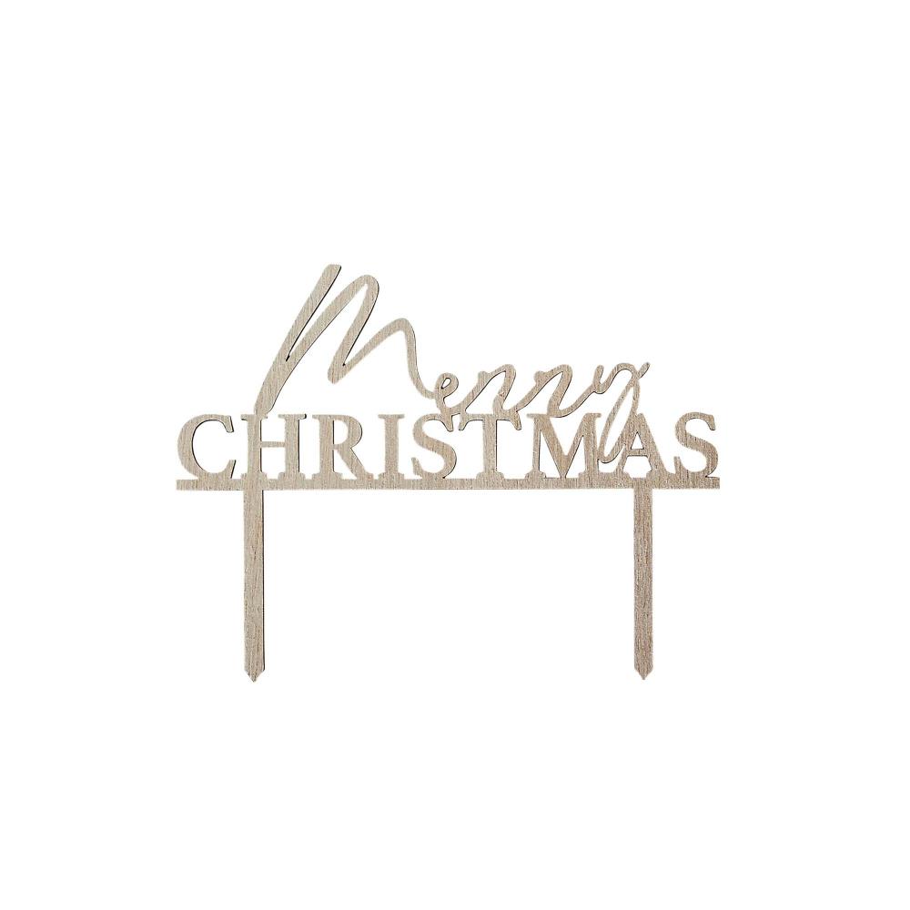 Cake Topper Merry Christmas Wooden Festive Folklore 15cm x 11.5cm