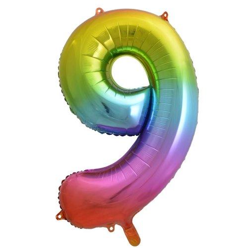Balloon Foil Megaloon Num 9 Rainbow Splash 86cm