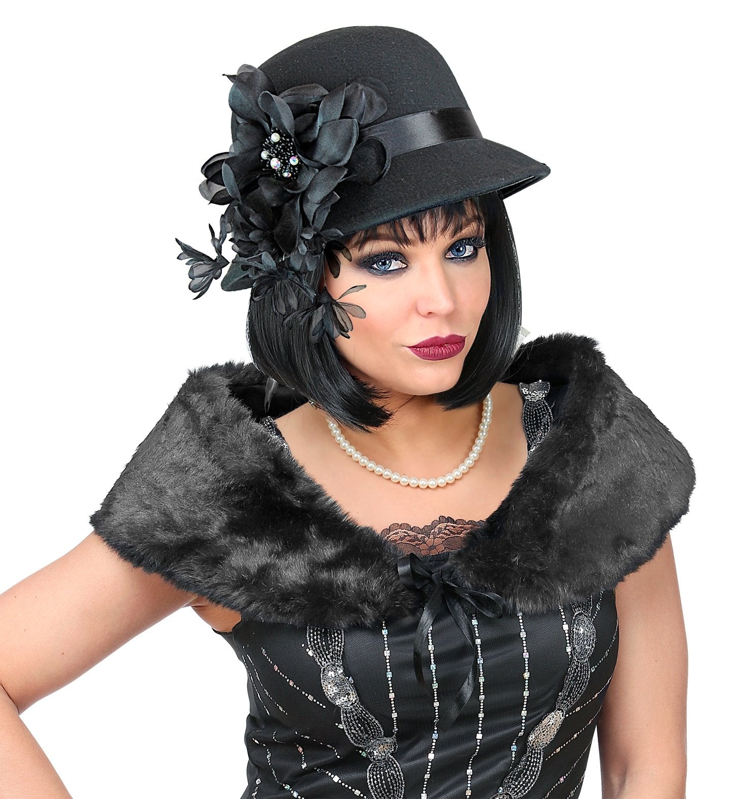 Costume Accessory Roaring 1920s Hat Black Wool Look