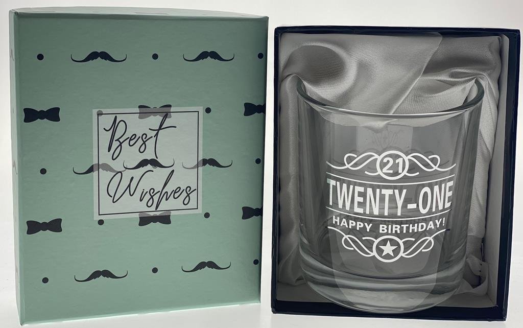 Gift Glass Scotch Rum Twenty-One 21 Happy Birthday