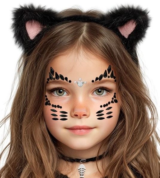Face Jewels Black Animal Cat Adhesive Costume Accessory Halloween