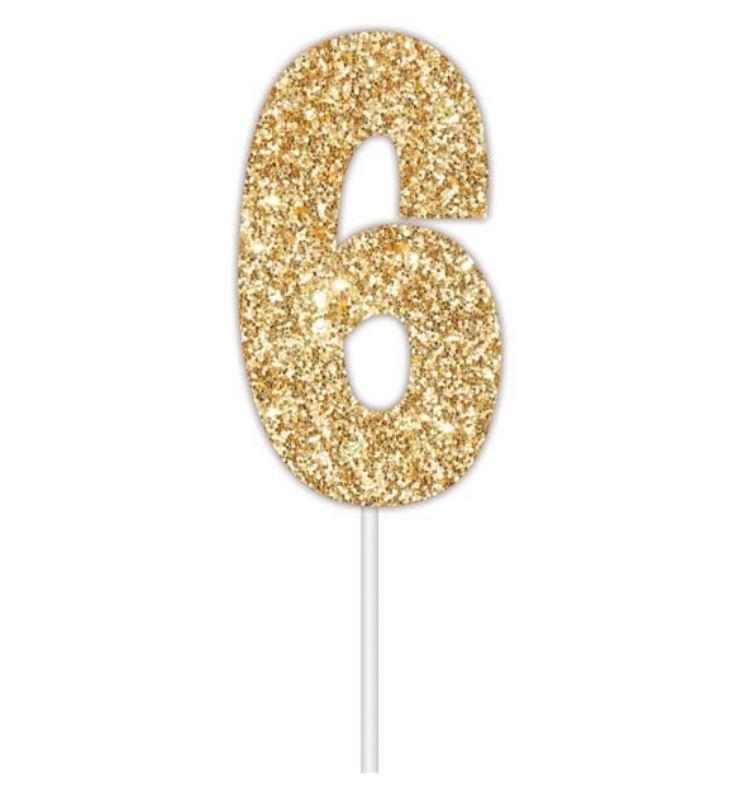 Cake Topper Budget Number 6 Glitter Gold