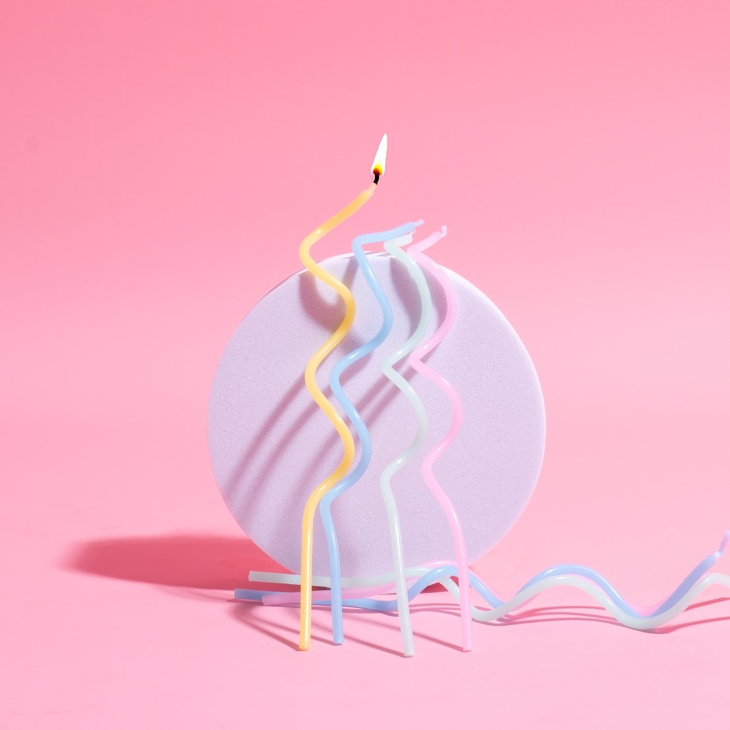 Cake Candles Swirly Pastel Rainbow 13cm Pk/16