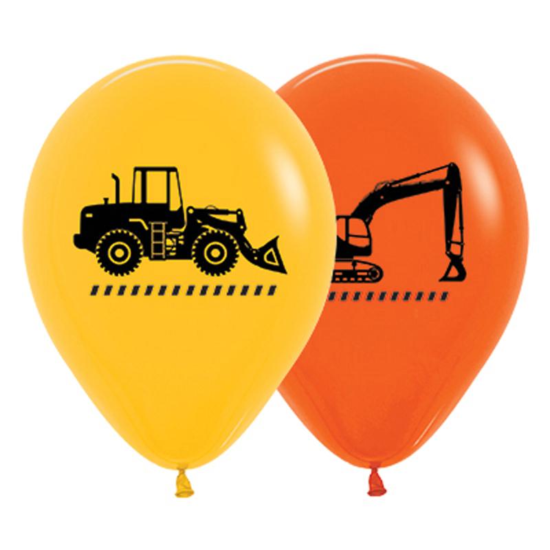 Balloons 28cm Construction Trucks Yellow & Orange Pk 25