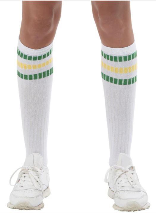 Socks 80s Sport Knee High White With Coloured Band
