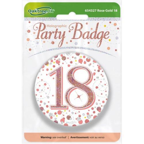 Badge 18th Birthday Sparkling Fizz Rose Gold 75mm Eighteen