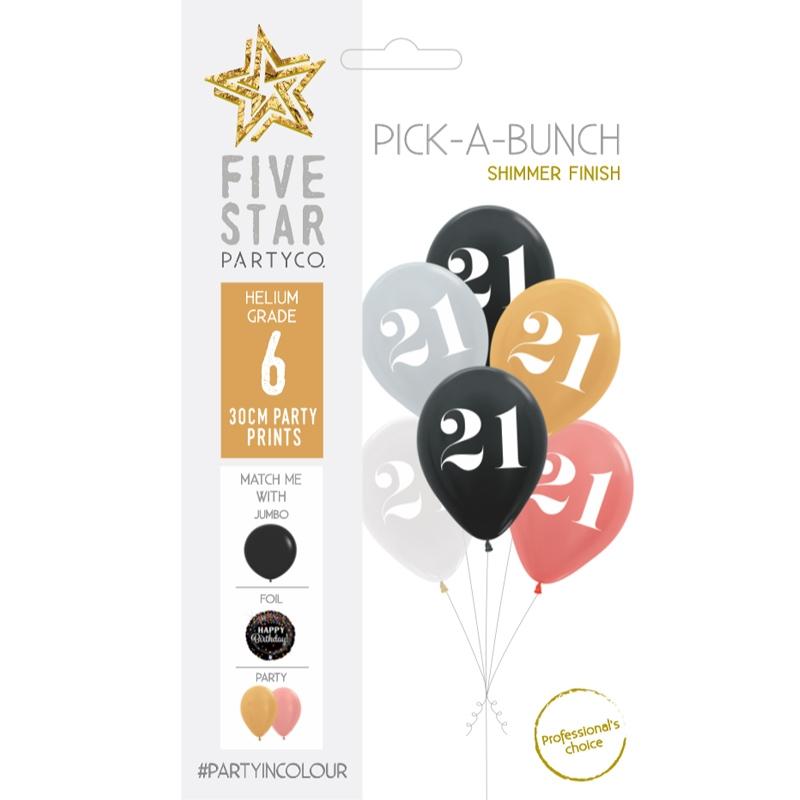 Balloon Pick-A-Bunch 21st Birthday 30cm Asst Pk 6