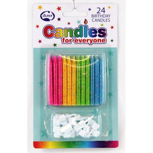 Cake Candles Glitter Pk/24 With Holders