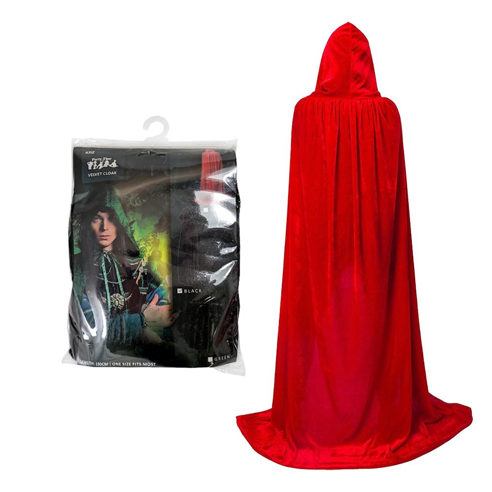 Cape Adult Red Long Velvet W/Hood 150cm - Last Chance
