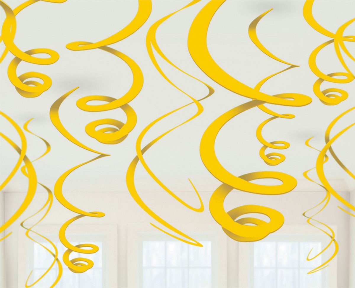 Hanging Decorations Swirls Yellow 55.8cm Pk/12