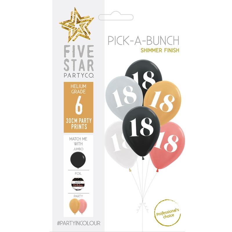 Balloon Pick-A-Bunch 18th Birthday 30cm Asst Pk 6