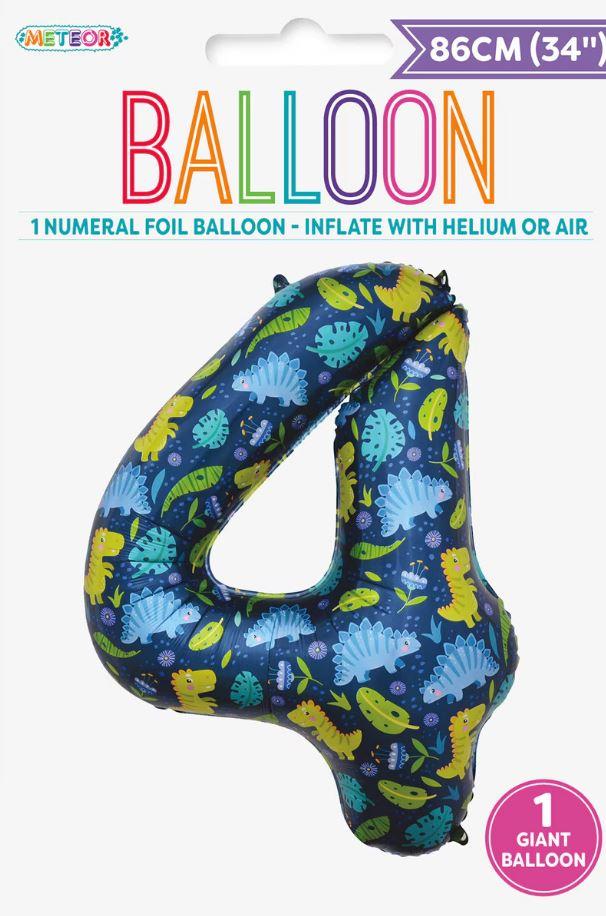 Balloon Foil Megaloon Number 4 Dinosaur 86cm