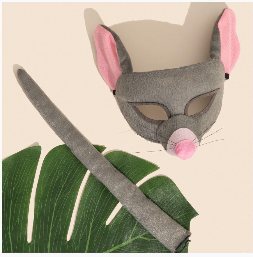 Animal Costume Set Mask & Tail Possum/Mouse Australian/Aussie