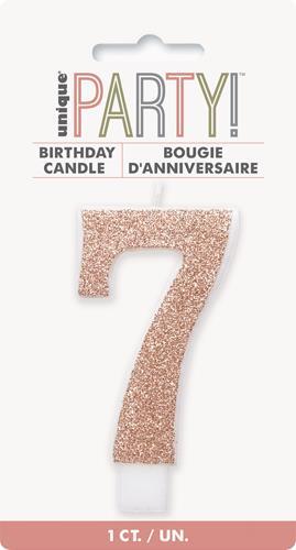 Cake Candle Numeral 7 Glitter Rose Gold