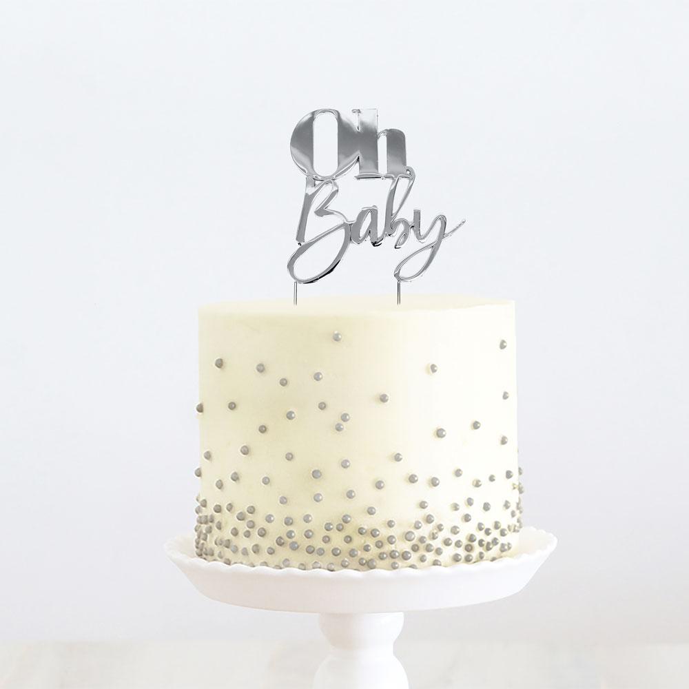 Topper Oh Baby Word Silver Metal 8cm X 9cm