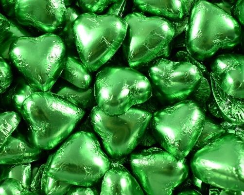 Chocolate Hearts Lime Green 1kg Bulk