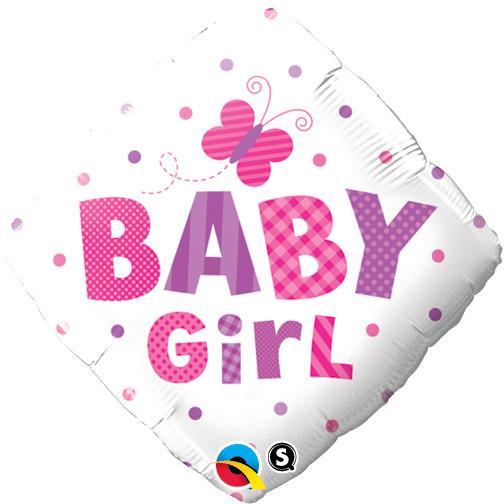 Balloon Foil 45cm Baby Girl Dots & Butterfly