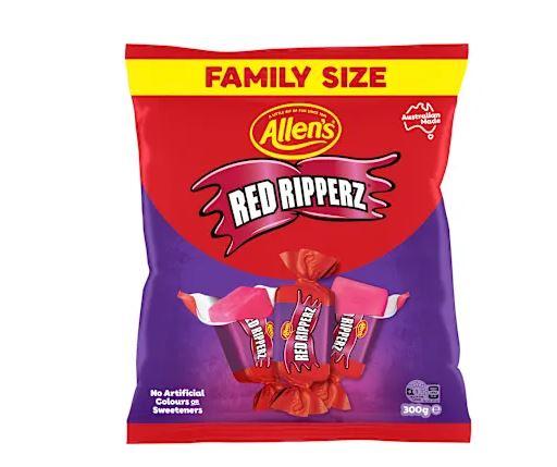 Confectionary Lollies Allens Red Ripperz Red 300g Bulk Wrapped