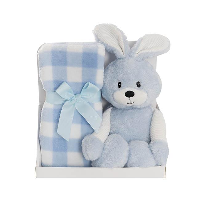 Baby Gift Set/Pack Bunny Flops Soft Toy and Blanket Blue 25cm x12cm x25cm