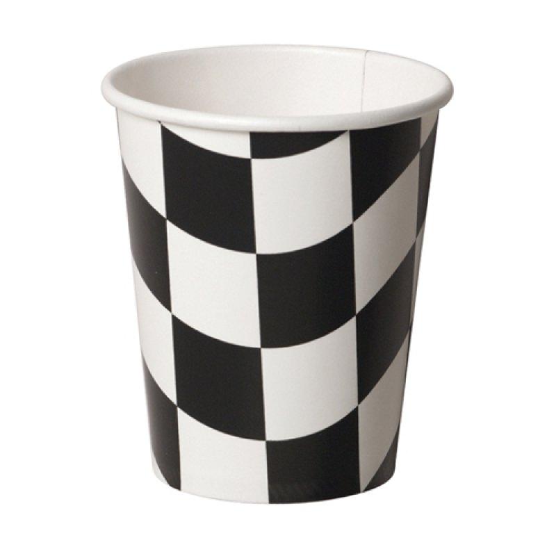 Cups Paper Black & White Checkered Racing 266ml Pk/8