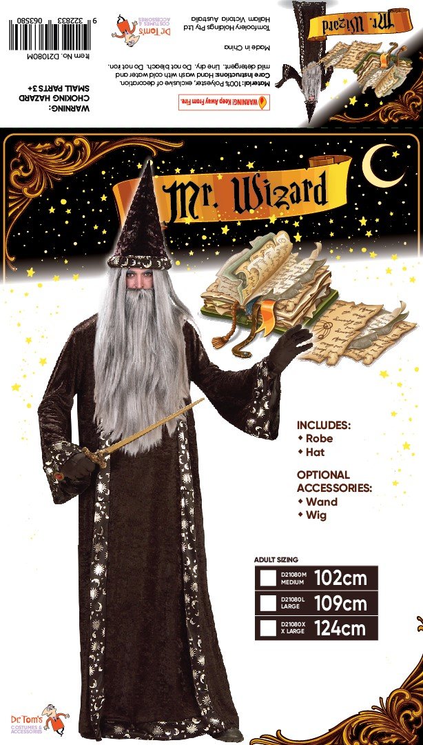Costume Adult Mr Wizard Large Black/Silver