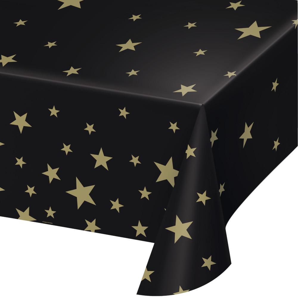 Glitz & Glam Tablecover Black With Gold Stars Plastic 130cm X 270cm Last c