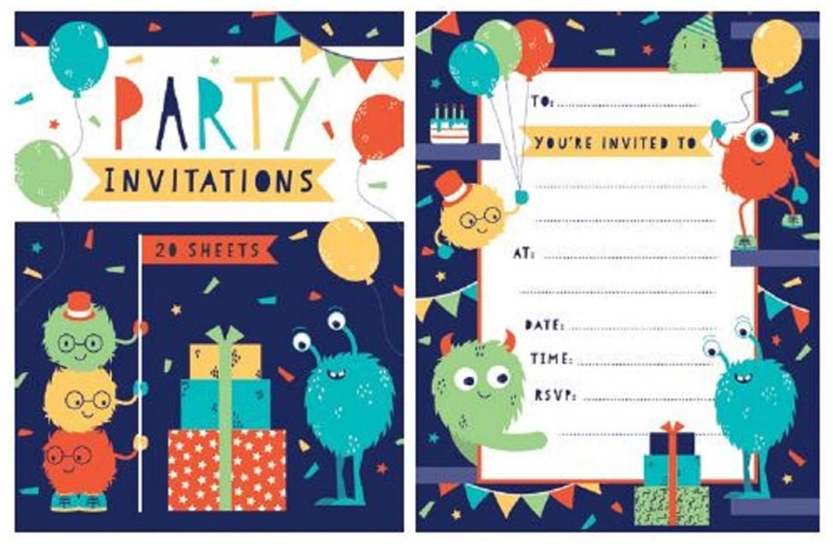 Party Invitation 20 Sheet Pad Monsters- Discontinued Last Chance