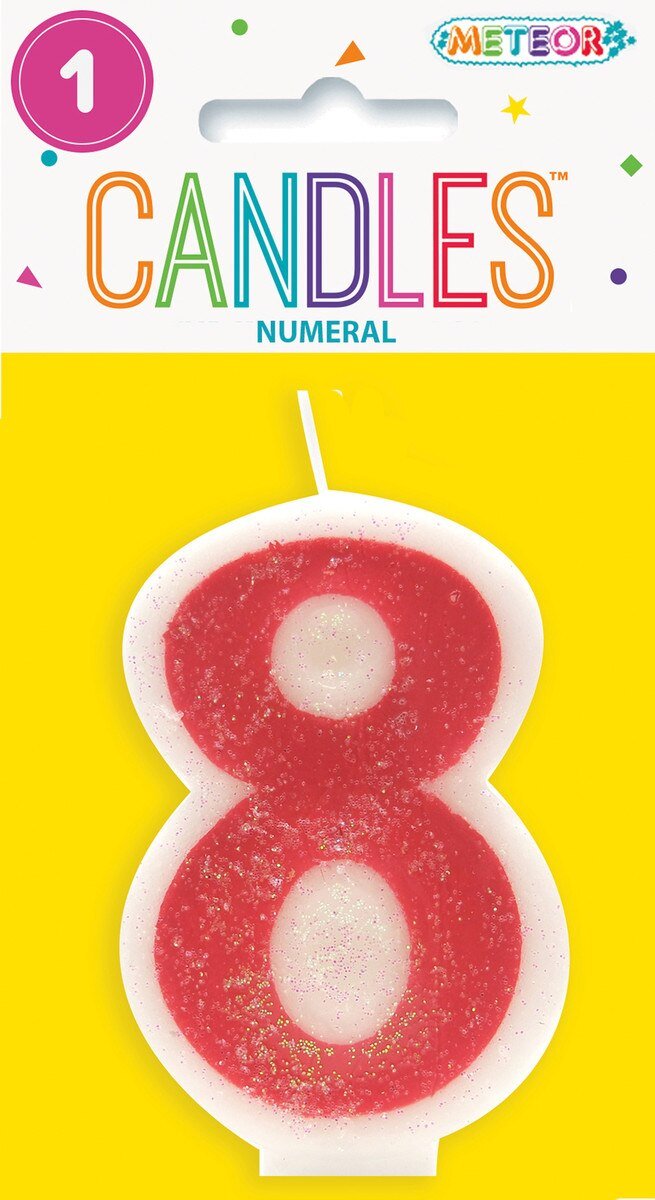 Cake Candle Number 8 Pink Glitter 8cm High