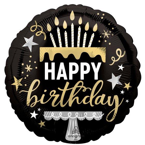 Balloon Foil 45cm Birthday Black Gold Silver Candles