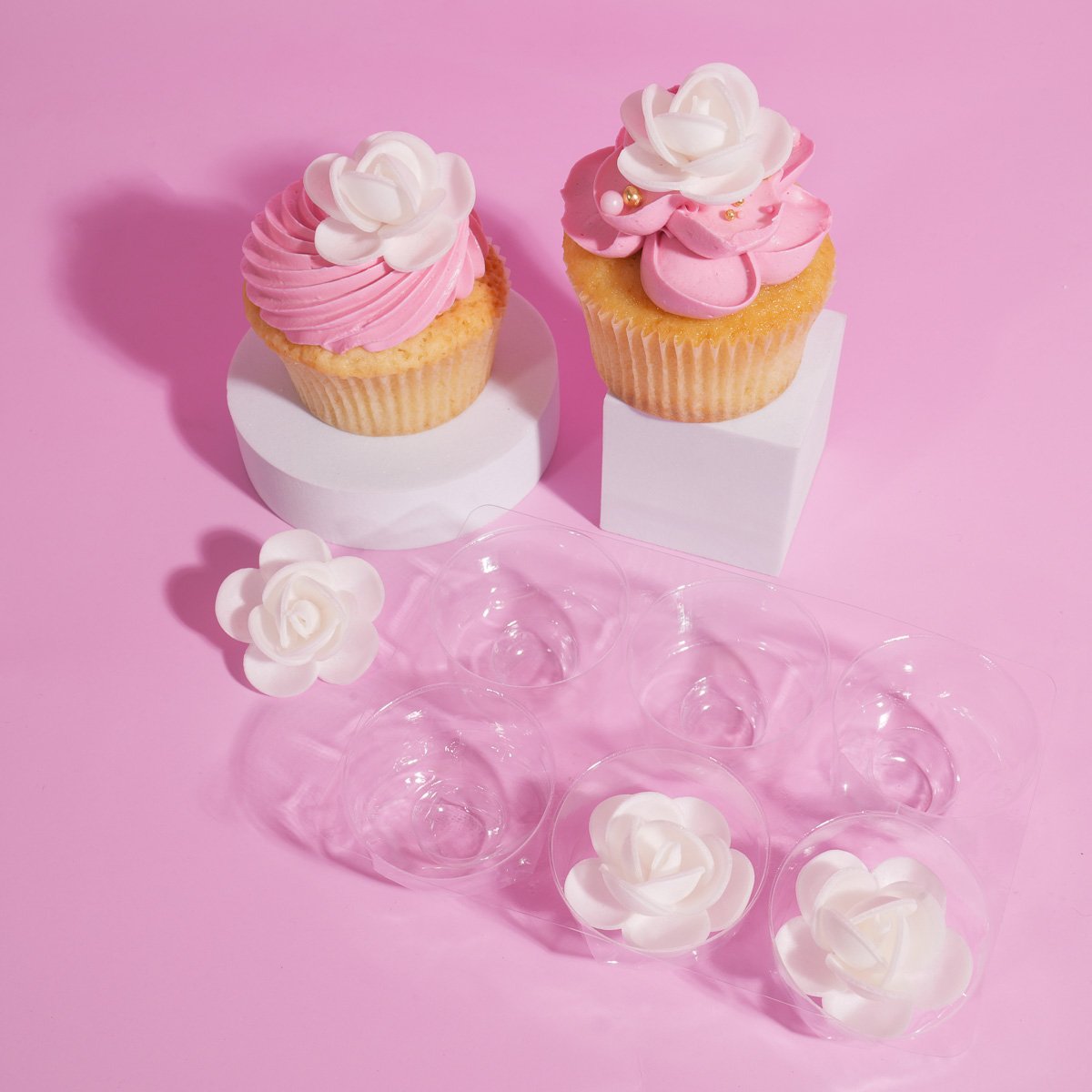 Edible Wafer Decorations White Roses Flowers Cake/Cupcake Decorating Pk/6