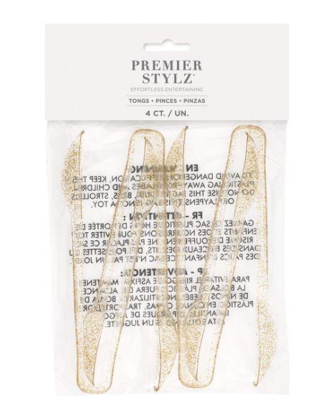 Catering Tongs Plastic Tongs Gold Glitter Pk/4 Reusable