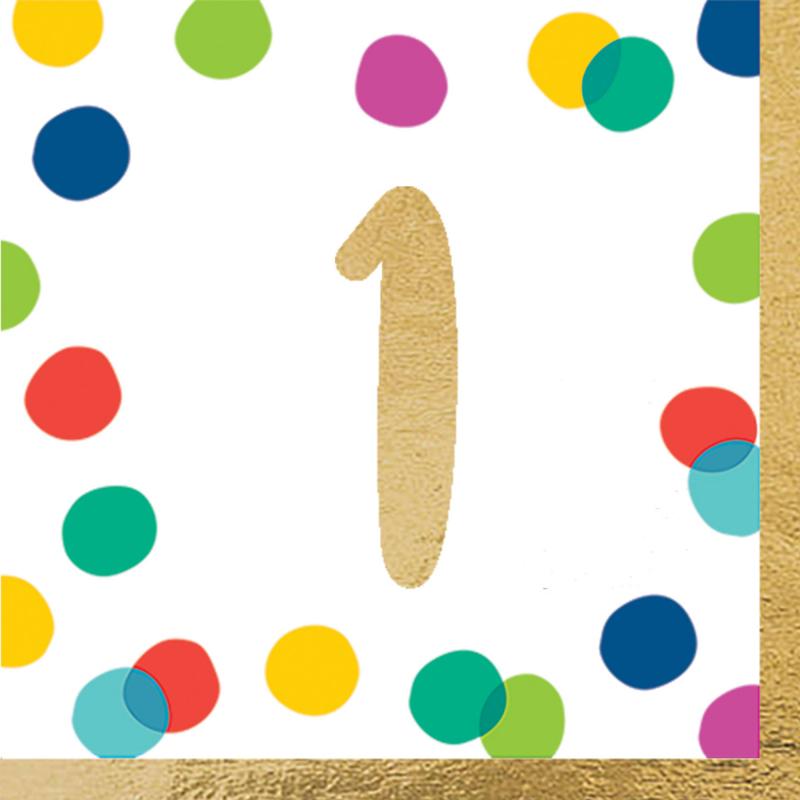Napkins Happy Dots 1st Birthday Lunch Hot Stamped Pk/16 Last Chance Buy