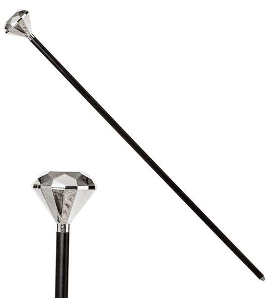 Costume Prop Stage/Dance Cane Bling Pimp Silver Diamond Top 88cm