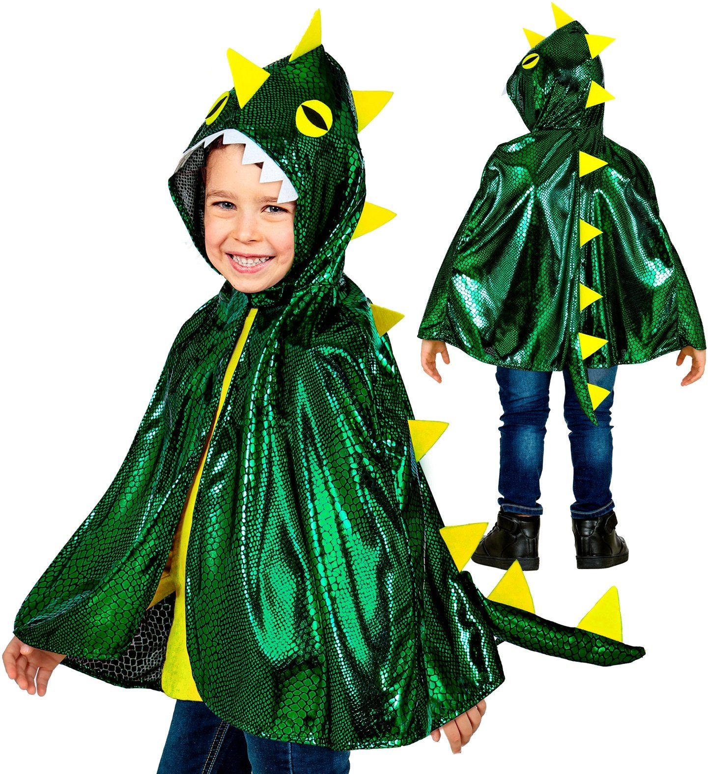 Costume Child Hooded Cape Dragon Green With Tail 3-5 Years
