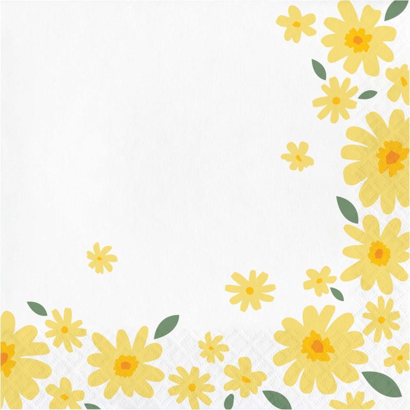 Napkins Lunch Sweet Floral Yellow Daisy Pk/16