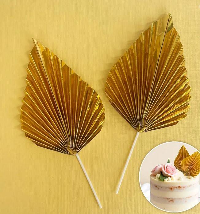Cake Toppers Deco Fan Metallic Gold Pk/2