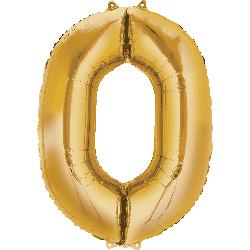 Balloon Foil Megaloon Num 0 Gold 86cm-Discontinued Line: Last Chance Buy