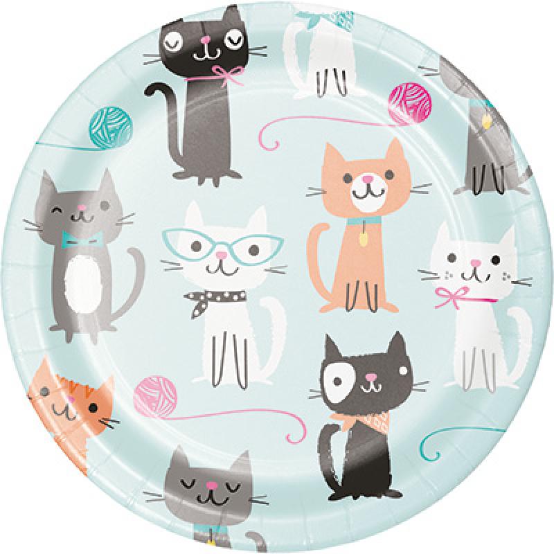 Purrfect Cat Party Paper Plates 18cm Pk/8