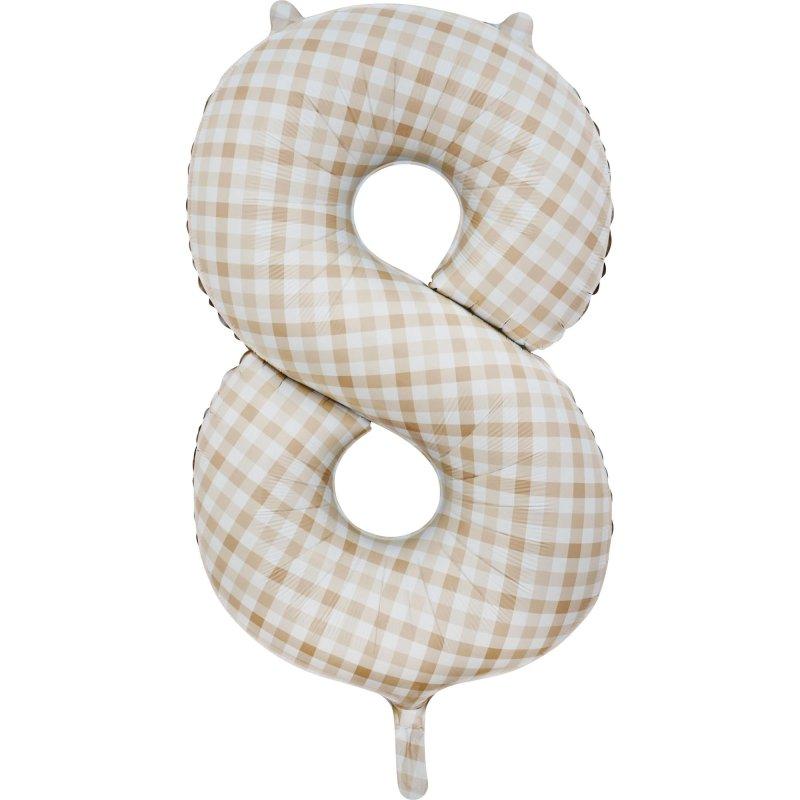 Balloon Foil Megaloon Number 8 Gingham Brown 86cm-Discontinued Line