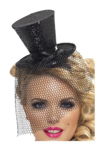 Top Hat Mini Fever Black With Face Veil
