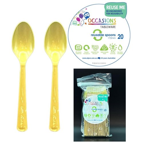 Spoons Gold Reusable Plastic Pk/20
