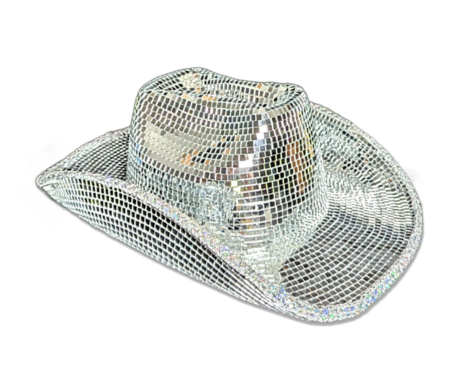 Hat Cowboy/Cowgirl Disco 1970s Mirror Ball Silver Super Deluxe