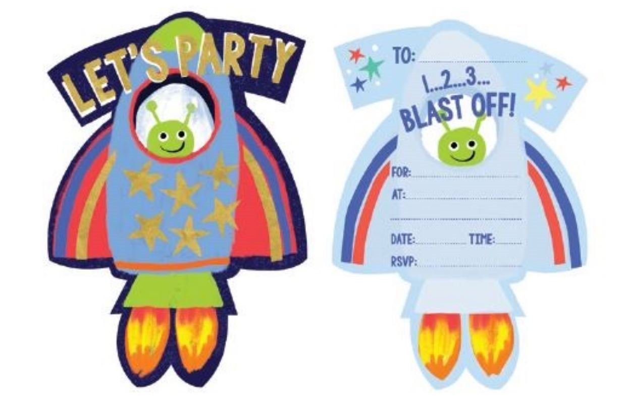Party Invitation Pk/8 Space Alien In A Rocket- Discontinued Last Chance