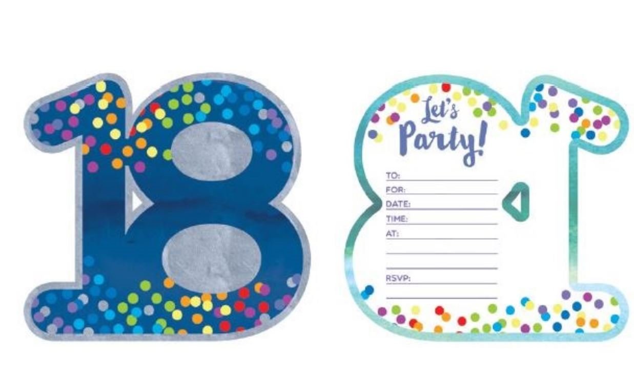 Party Invitation Pk/8 18th (Eighteenth) Birthday- Discontinued Last Chance