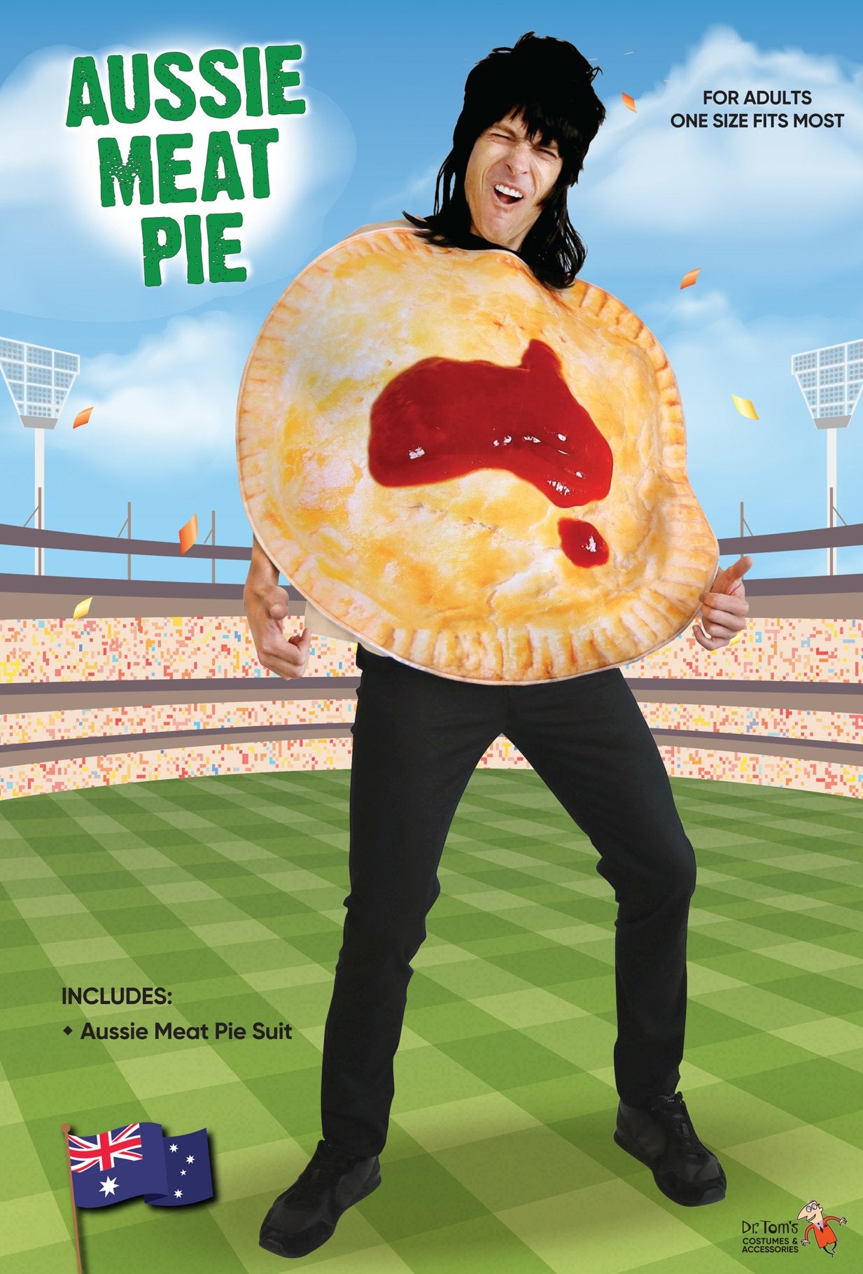 Costume Adult Aussie Meat Pie & Sauce Food Novelty Funny One Size