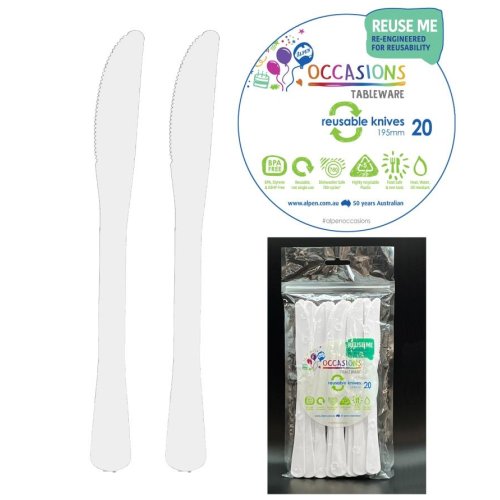 Knives Frosty White Reusable Plastic Pk 20