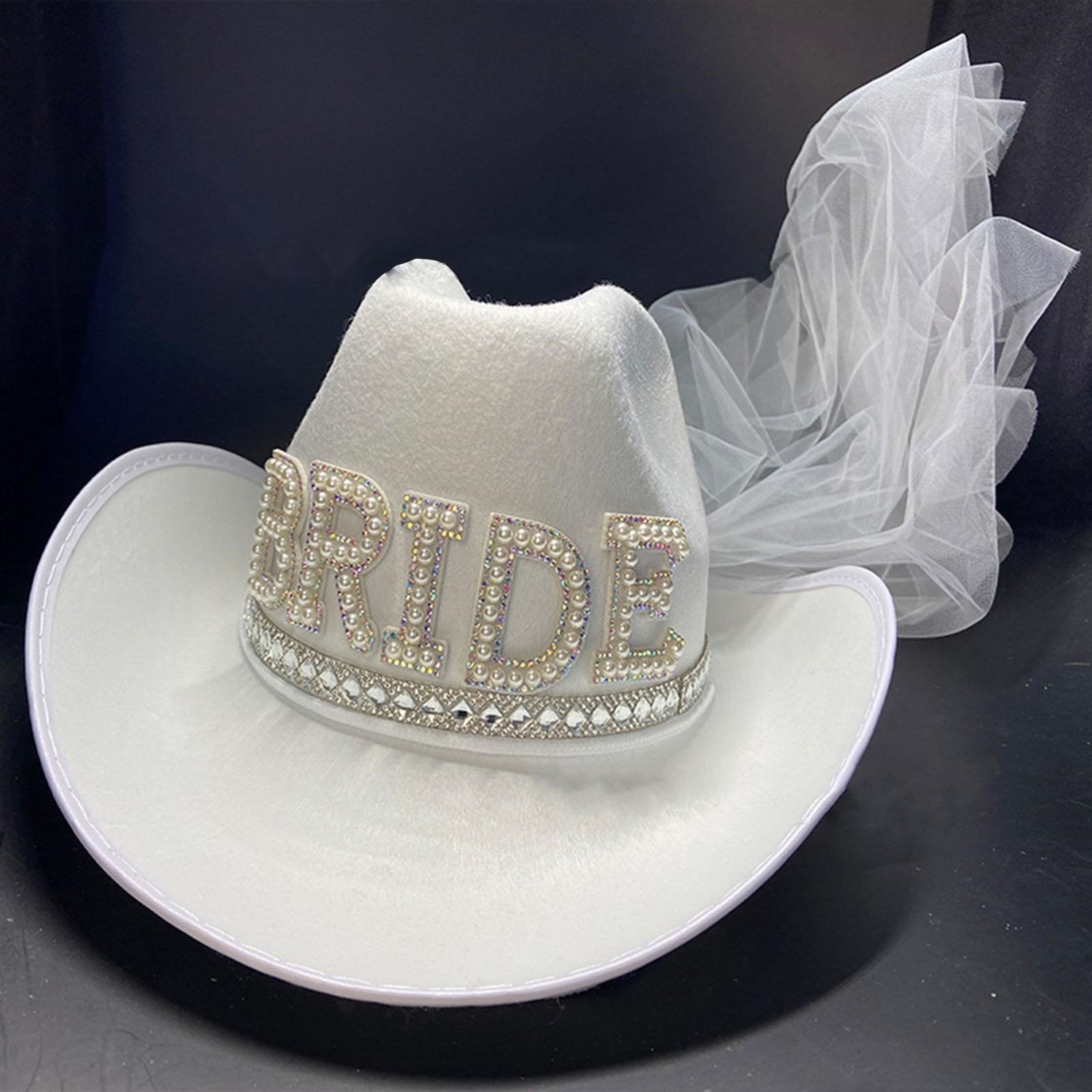 Hat Cowboy/Cowgirl White Bride With Veil Deluxe