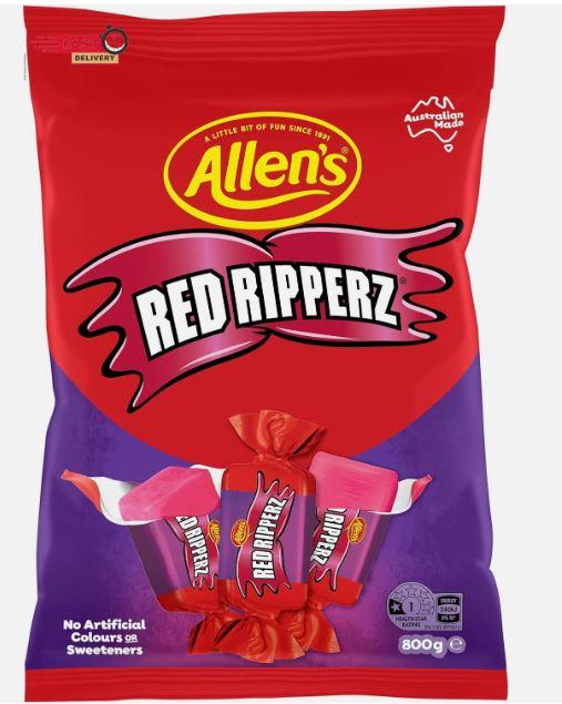 Confectionary Lollies Allens Red Ripperz Red 800g Bulk Wrapped